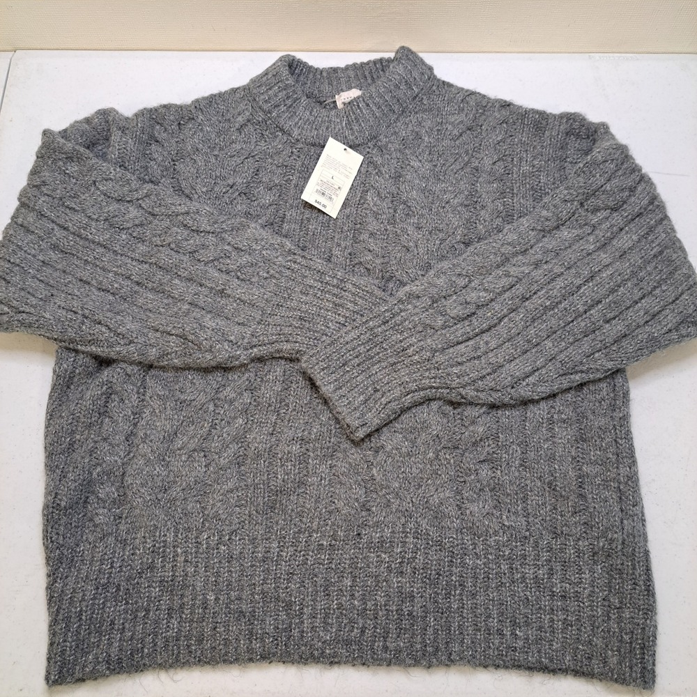 A New Day Womens Sweater L Heather Grey NWT Cable Knit 1895-360